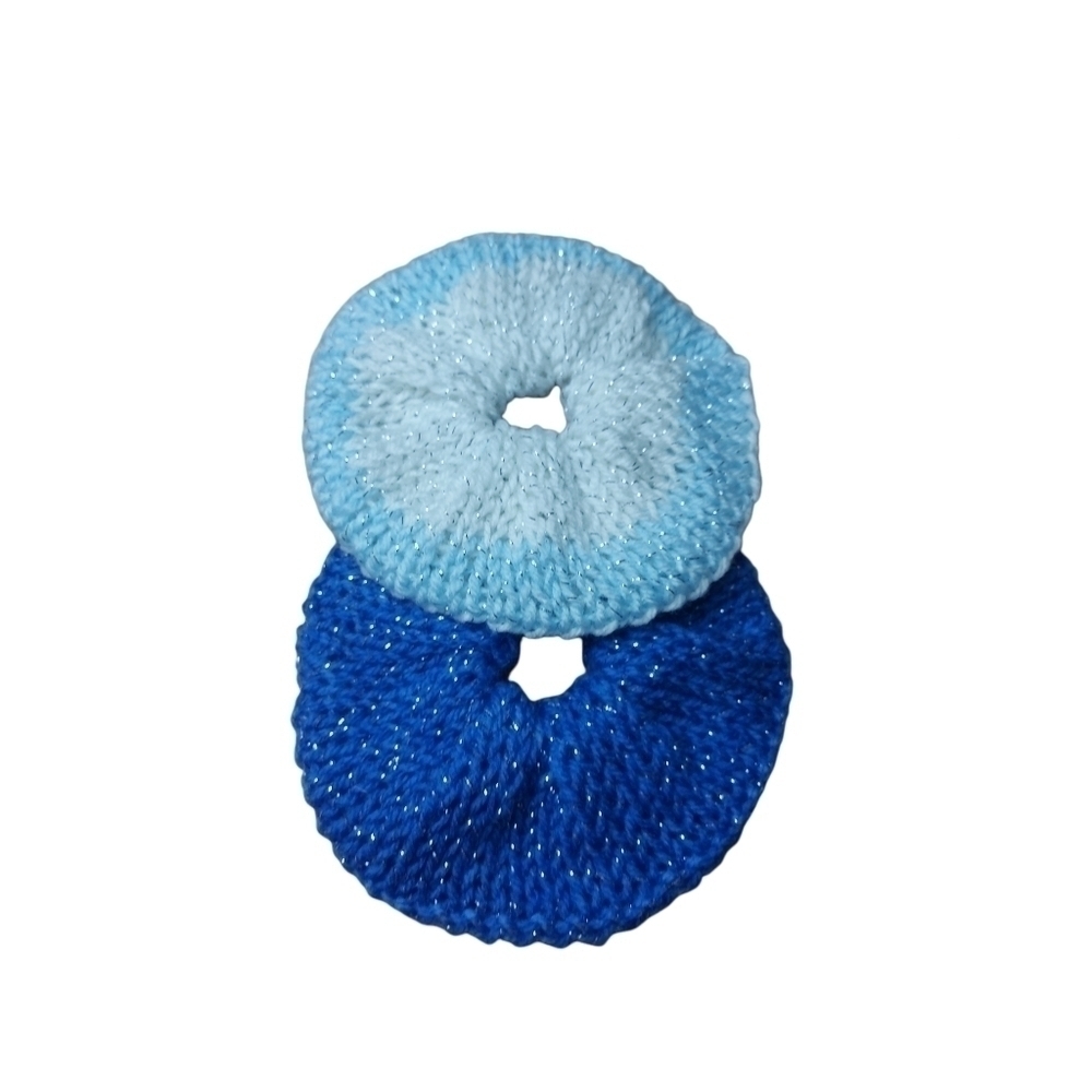 Hand Knit Scrunchies Set, Soft Stretch Hairbands - Picture 3 of 5